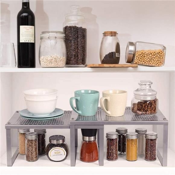 Kitchen Shelf Organizer, Stackable & Expandable, Dark Silver - Picture 5 of 6